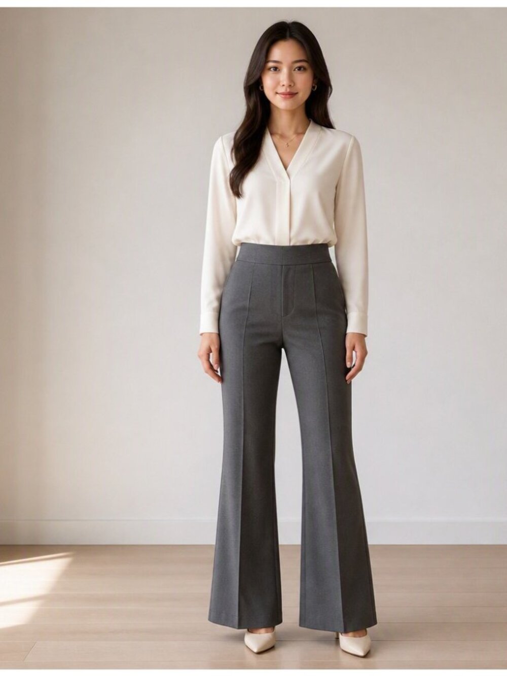 Y2k Retro Weekendz Off Size 10 Workwear Pant Thick High Waist Flare leg Gray VTG